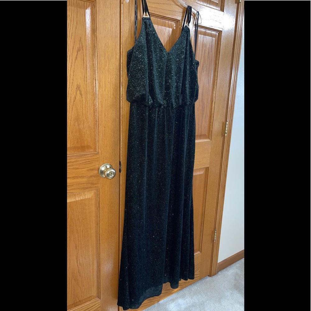 Formal Dress Plus Sz 16W 20W 24W Calvin Klein Black Sparkle Velvet Blouson Gown